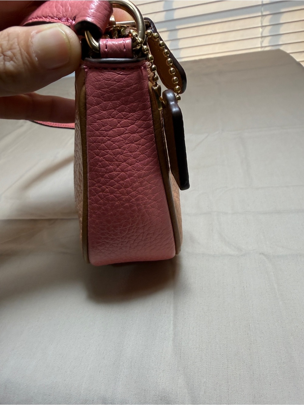 COACH Nolita 19 Pebbled Leather Crossbody in Blush Pink and Rose - Picture 5 of 8